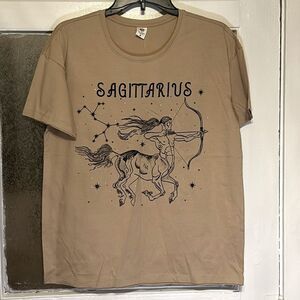 NWT La Luna Women’s Tan Sagittarius zodiac centaur short sleeve T-shirt size m